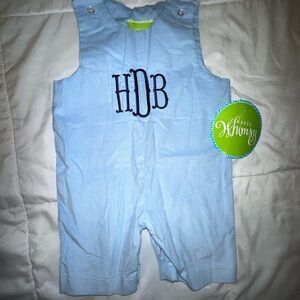 Corduroy Blue Baby Romper with Monogram